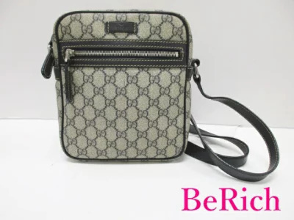 Gucci Shoulder Bag GG Supreme Beige Navy Blue Leather Pouch